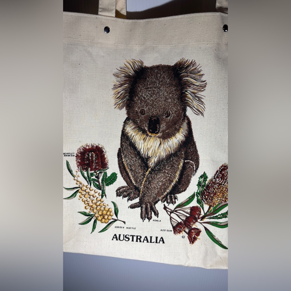 Koala Canvas Tote Bag with Floral Design - Picture 2 of 3